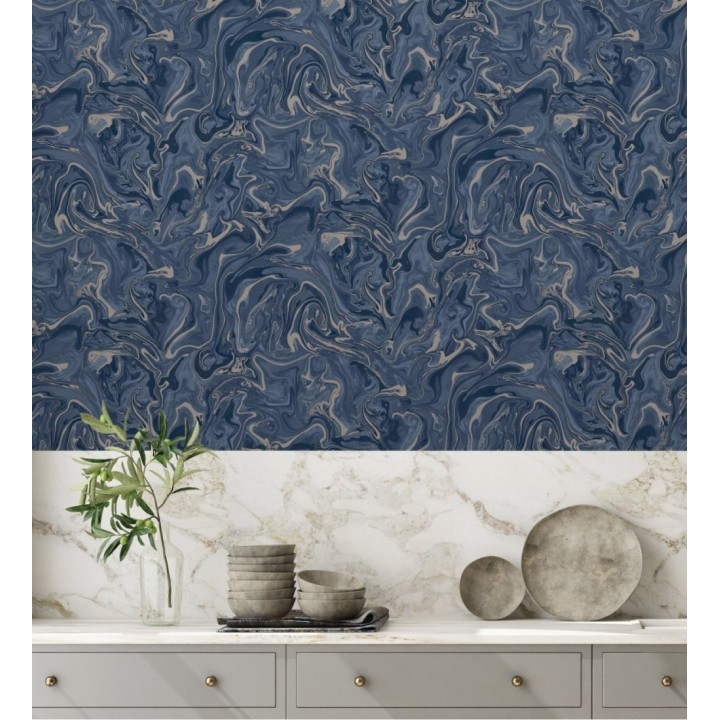 Papel pintado efecto mineral piedra de ágata azul - Mirko 681962