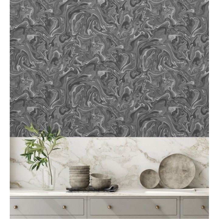 Papel pintado efecto mineral piedra de ágata gris antracita - Mirko 681964