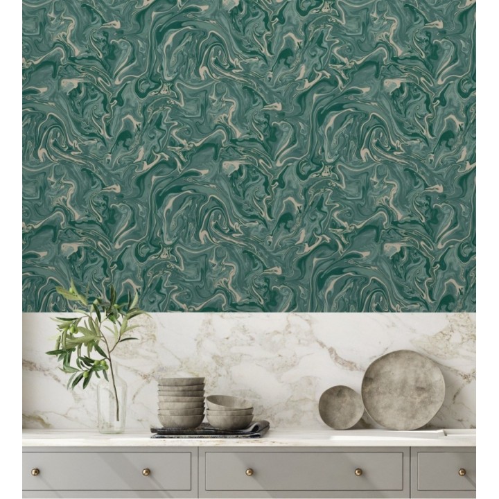 Papel pintado efecto mineral piedra de ágata verde - Mirko 681965