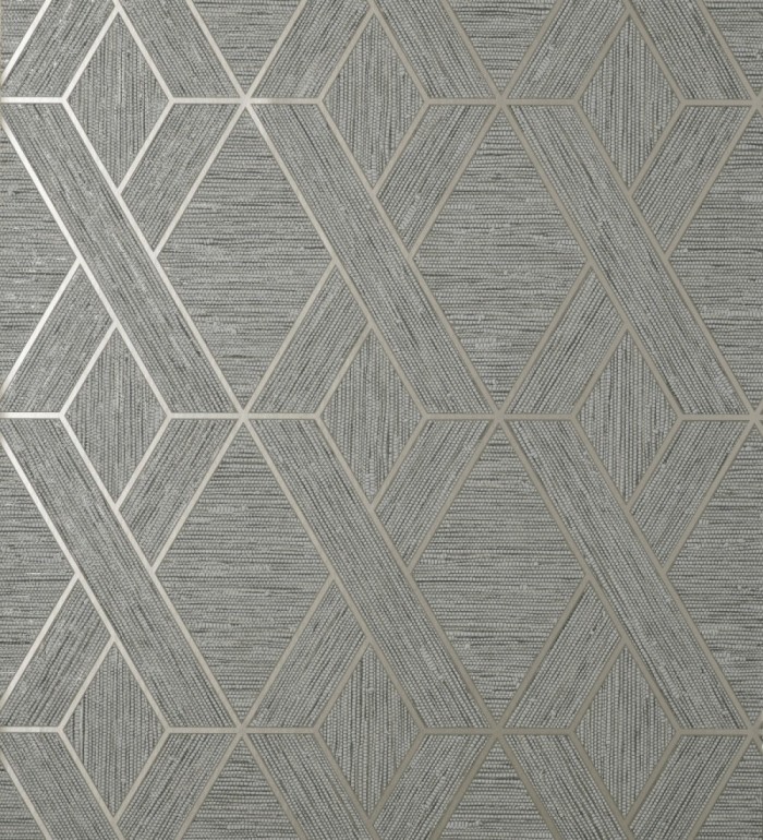 Papel pintado geométrico trenzado de líneas metalizadas imitando al textil - Evolet Braided 681976