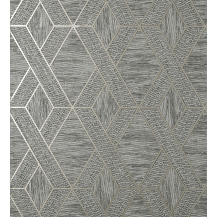 Papel pintado geométrico trenzado de líneas metalizadas imitando al textil - Evolet Braided 681976