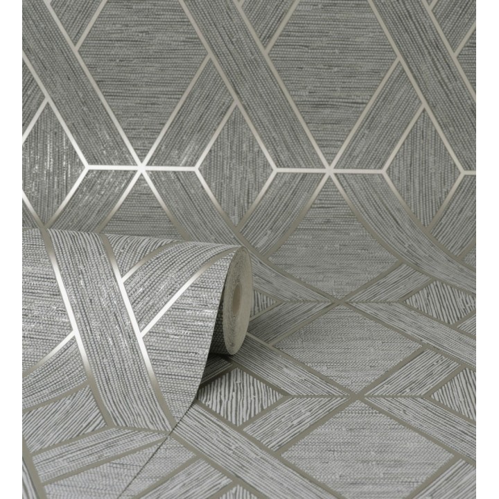 Papel pintado geométrico trenzado de líneas metalizadas imitando al textil - Evolet Braided 681976