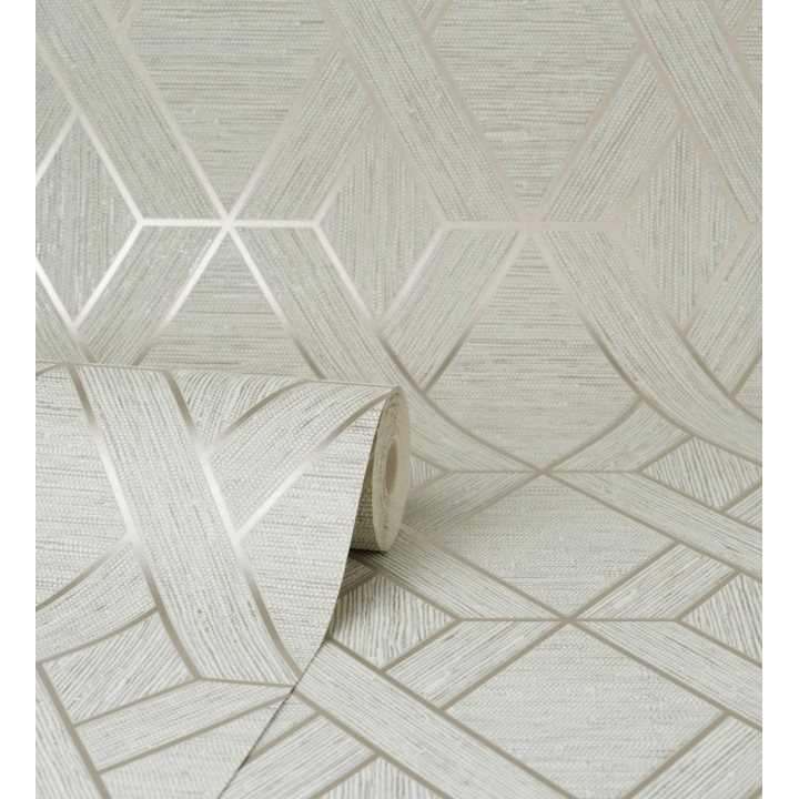 Papel pintado geométrico trenzado de líneas metalizadas imitando al textil - Evolet Braided 681977