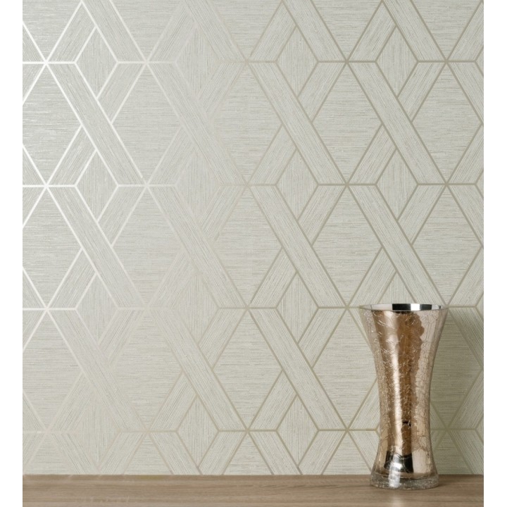 Papel pintado geométrico trenzado de líneas metalizadas imitando al textil - Evolet Braided 681977