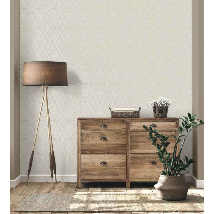 Papel pintado geométrico trenzado de líneas metalizadas imitando al textil - Evolet Braided 681977