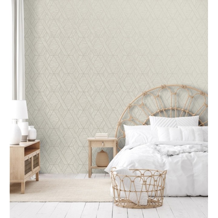 Papel pintado geométrico trenzado de líneas metalizadas imitando al textil - Evolet Braided 681977