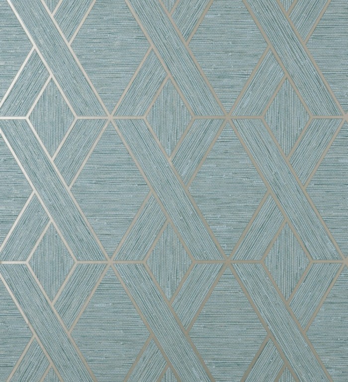 Papel pintado geométrico trenzado de líneas metalizadas imitando al textil - Evolet Braided 681978