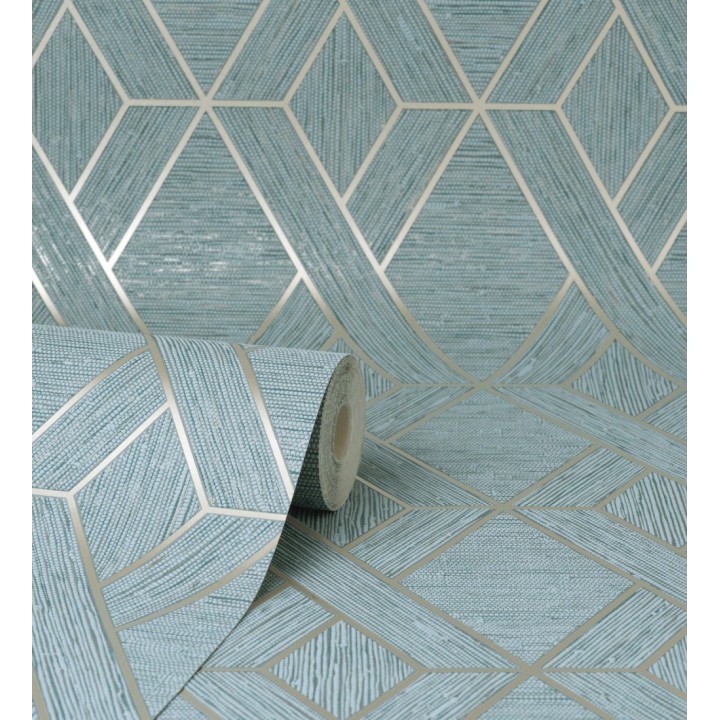 Papel pintado geométrico trenzado de líneas metalizadas imitando al textil - Evolet Braided 681978