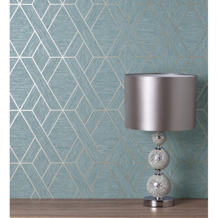 Papel pintado geométrico trenzado de líneas metalizadas imitando al textil - Evolet Braided 681978