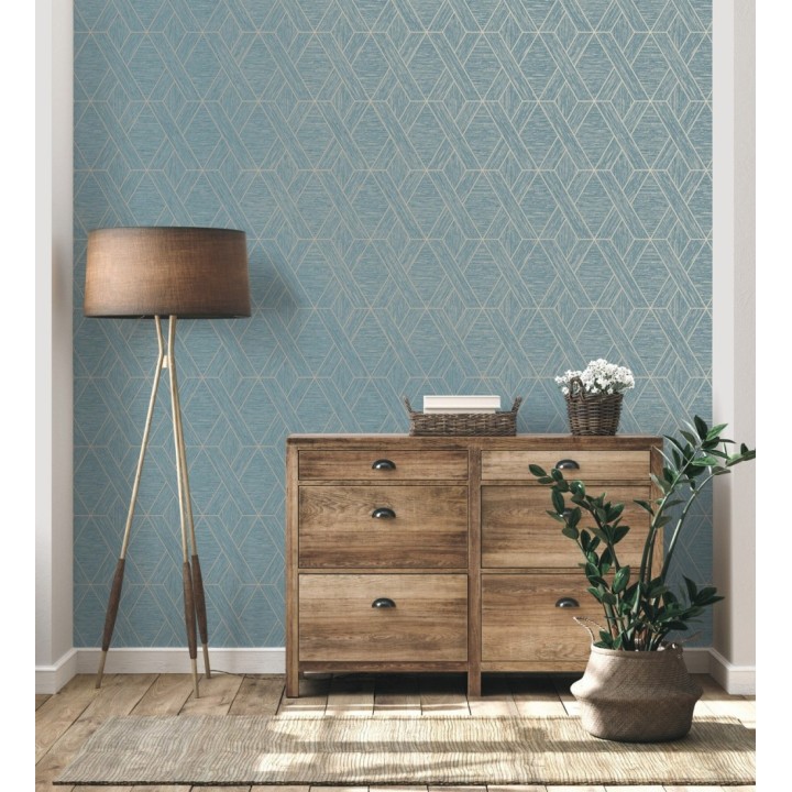 Papel pintado geométrico trenzado de líneas metalizadas imitando al textil - Evolet Braided 681978