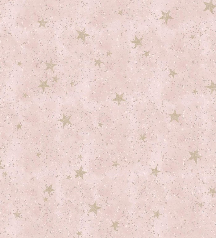 Papel pintado infantil de cielo rosa con estrellas doradas - Itzel 681984