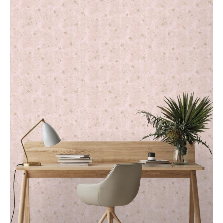 Papel pintado infantil de cielo rosa con estrellas doradas - Itzel 681984