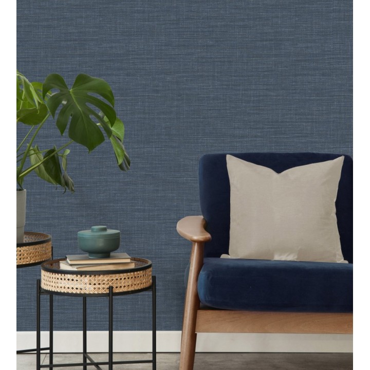 Papel pintado liso de fibras vegetales en tonos azules efecto nacarado - Nora Texture 681991