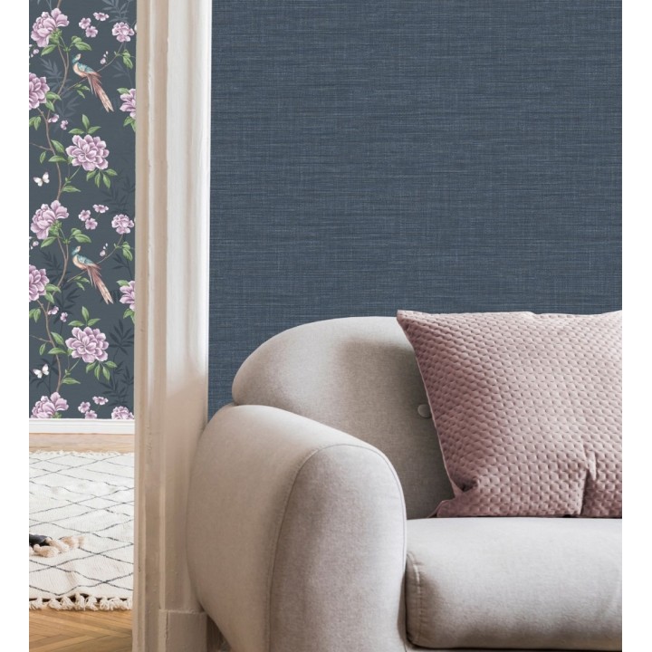 Papel pintado liso de fibras vegetales en tonos azules efecto nacarado - Nora Texture 681991