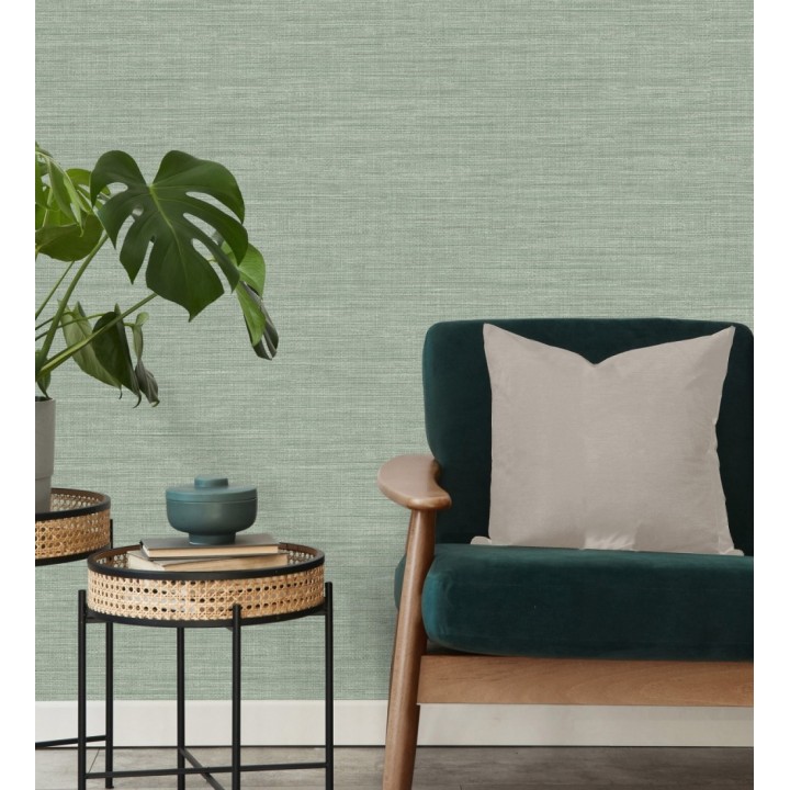 Papel pintado liso de fibras vegetales en tonos verdes efecto nacarado - Nora Texture 681992