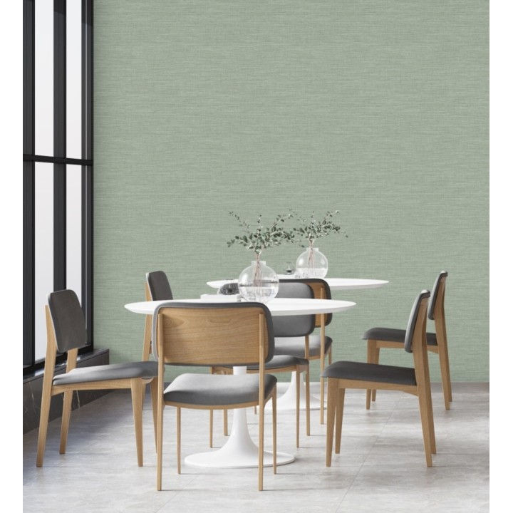 Papel pintado liso de fibras vegetales en tonos verdes efecto nacarado - Nora Texture 681992