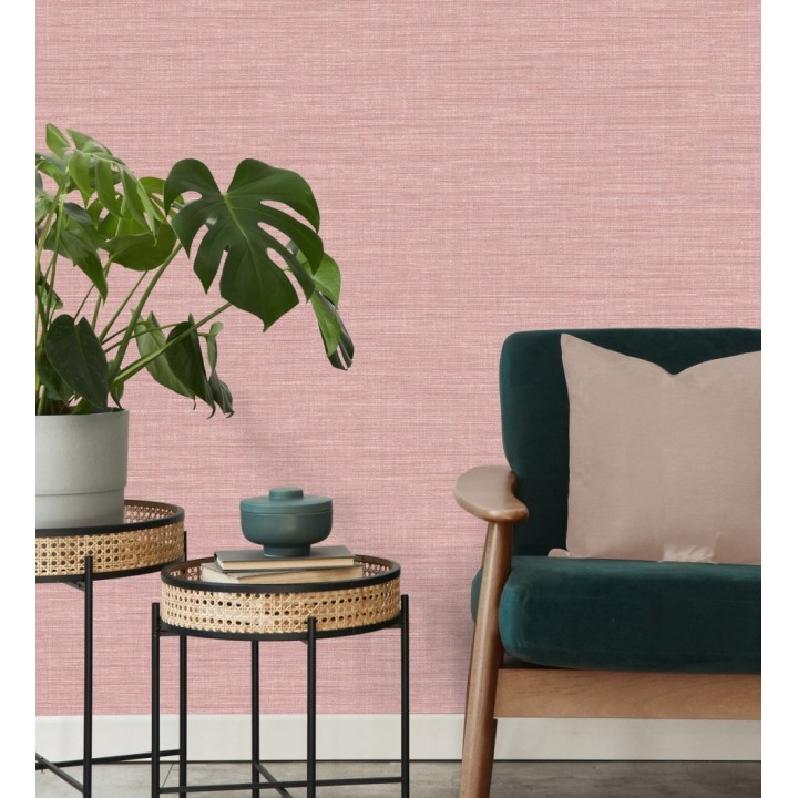 Papel pintado liso de fibras vegetales en tonos rosa efecto nacarado - Nora Texture 681994