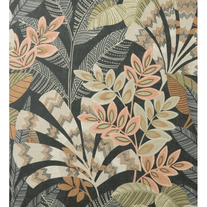 Papel pintado de hojas étnicas fondo negro con texturas estilo tropical - Aruba Palm 681999