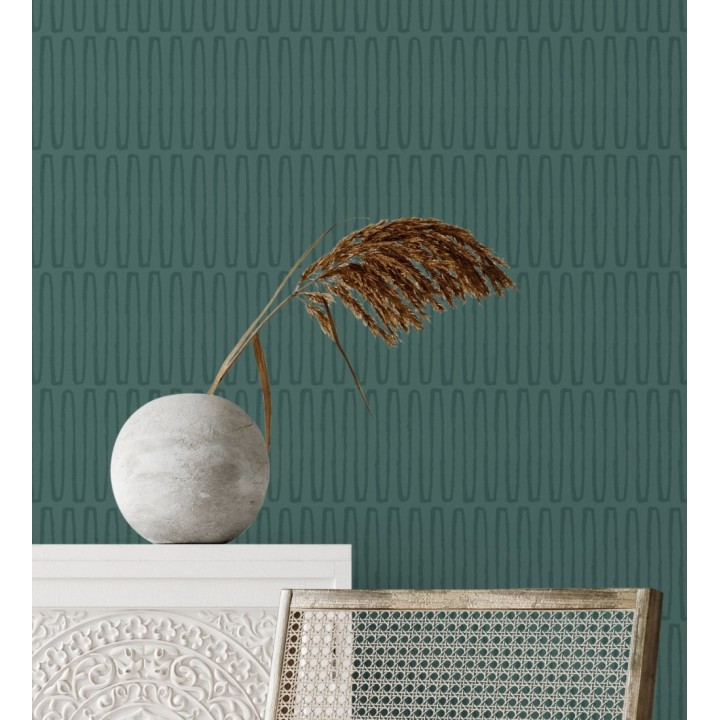 Papel pintado étnico diseño geométrico africano verde - Barak 682042