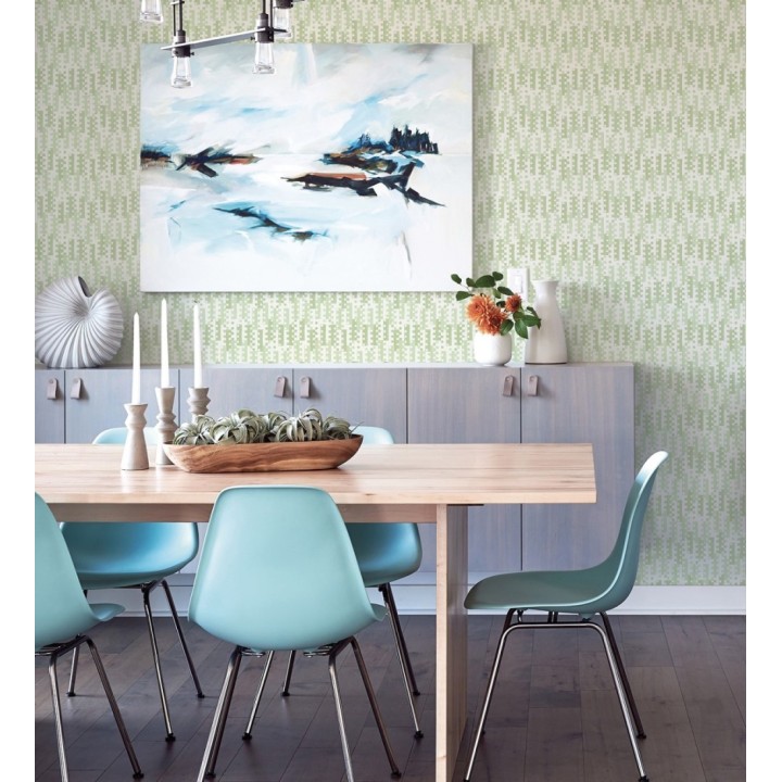 Papel pintado geométrico de puntos y recuadros verdes estilo retro - Evian 682043