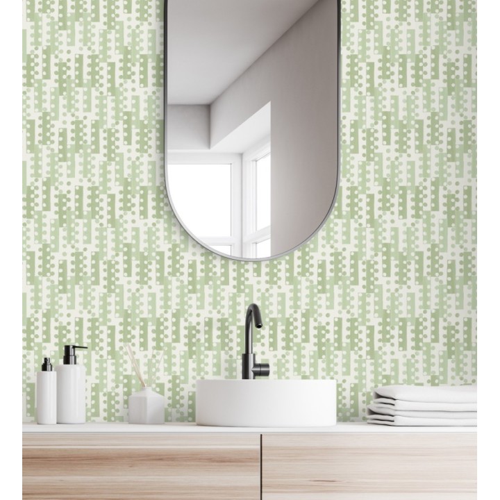 Papel pintado geométrico de puntos y recuadros verdes estilo retro - Evian 682043