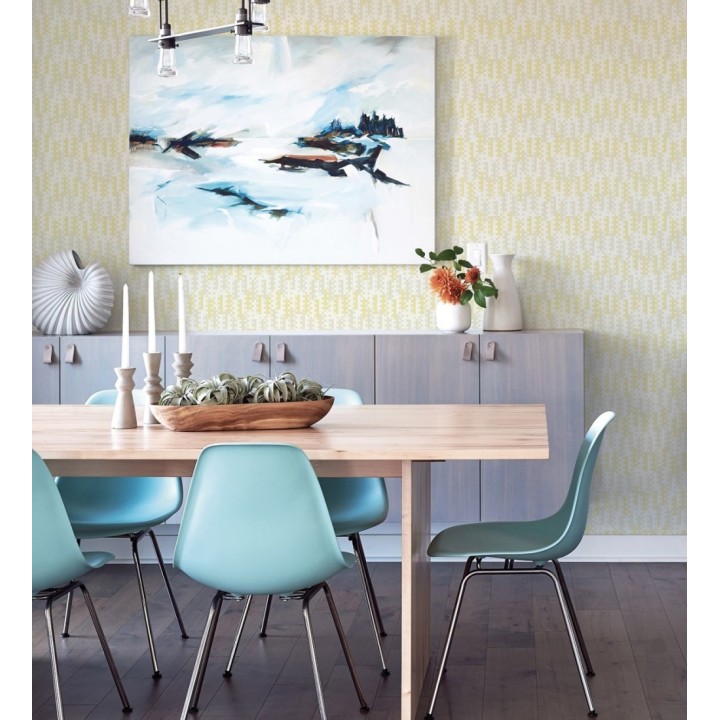 Papel pintado geométrico de puntos y recuadros amarillos estilo retro - Evian 682044