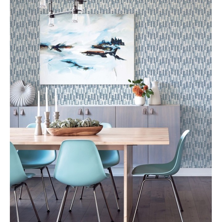 Papel pintado geométrico de puntos y recuadros azules estilo retro - Evian 682045