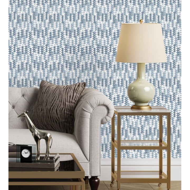 Papel pintado geométrico de puntos y recuadros azules estilo retro - Evian 682045