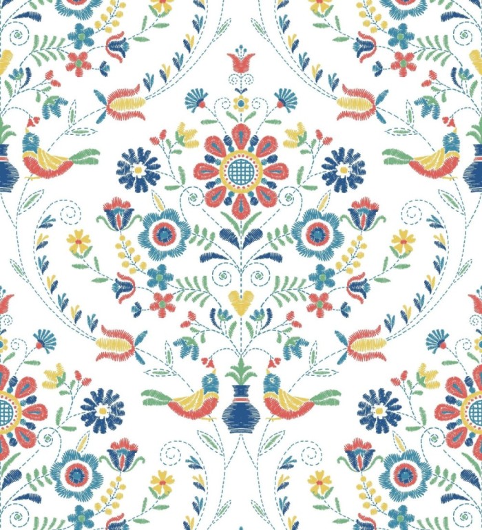 Papel pintado de pájaros y flores multicolor - Lilith 682049