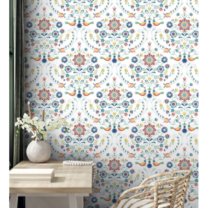Papel pintado de pájaros y flores multicolor - Lilith 682049