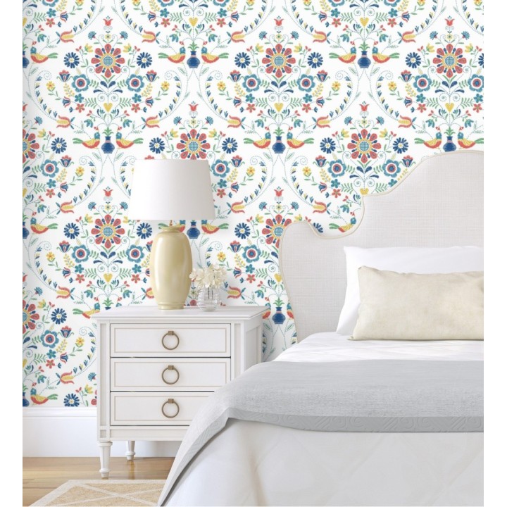 Papel pintado de pájaros y flores multicolor - Lilith 682049