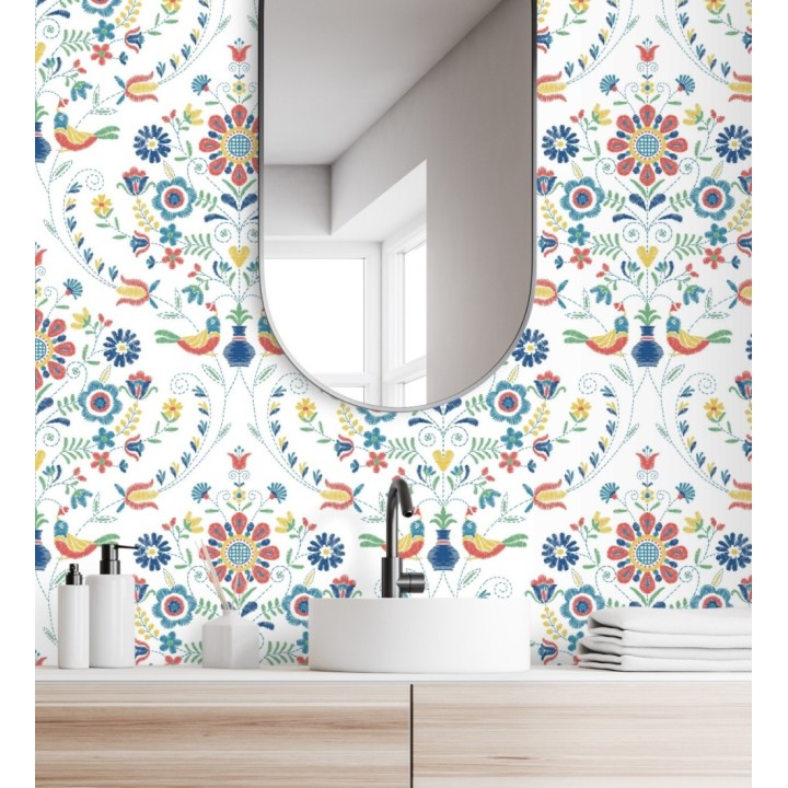 Papel pintado de pájaros y flores multicolor - Lilith 682049
