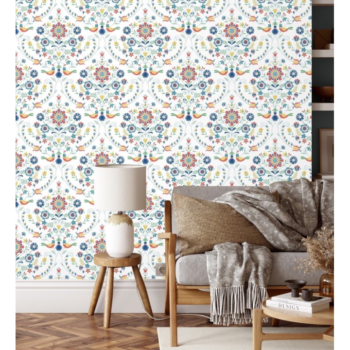 Papel pintado de pájaros y flores multicolor - Lilith 682049