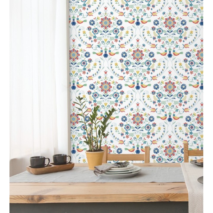 Papel pintado de pájaros y flores multicolor - Lilith 682049