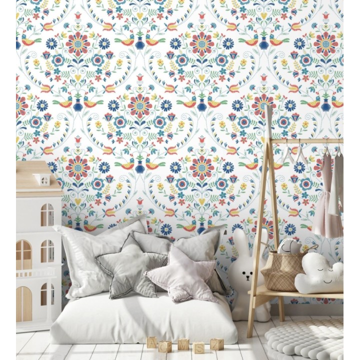 Papel pintado de pájaros y flores multicolor - Lilith 682049