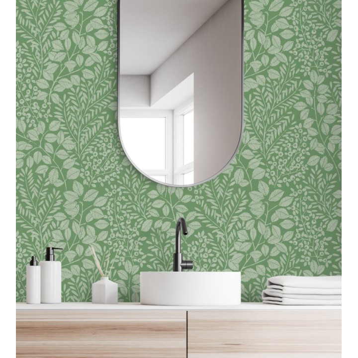 Papel pintado enredadera de hojas color verde - Remy leaves 682052