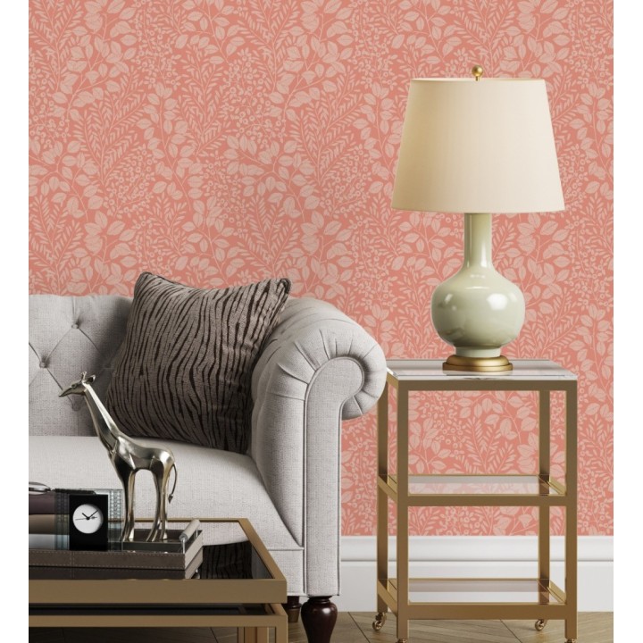 Papel pintado enredadera de hojas color rojo coral - Remy leaves 682053