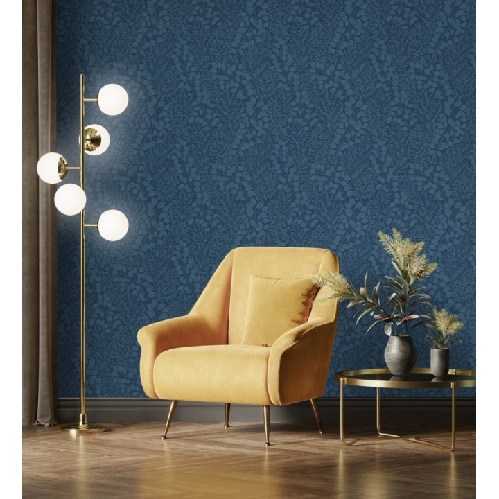 Papel pintado enredadera de hojas color azul - Remy leaves 682054
