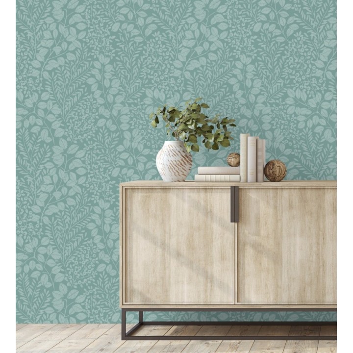 Papel pintado enredadera de hojas color verde agua - Remy leaves 682055