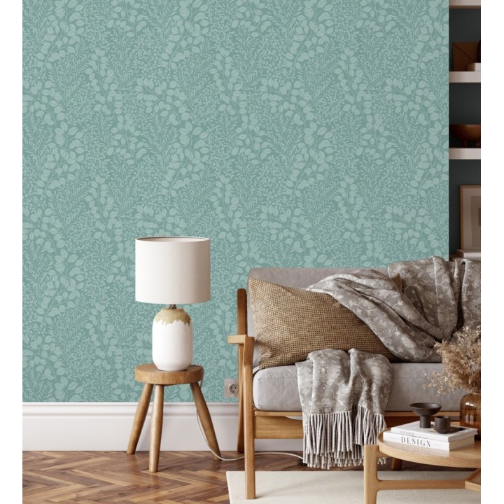 Papel pintado enredadera de hojas color verde agua - Remy leaves 682055