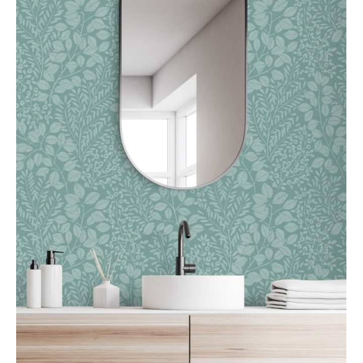 Papel pintado enredadera de hojas color verde agua - Remy leaves 682055