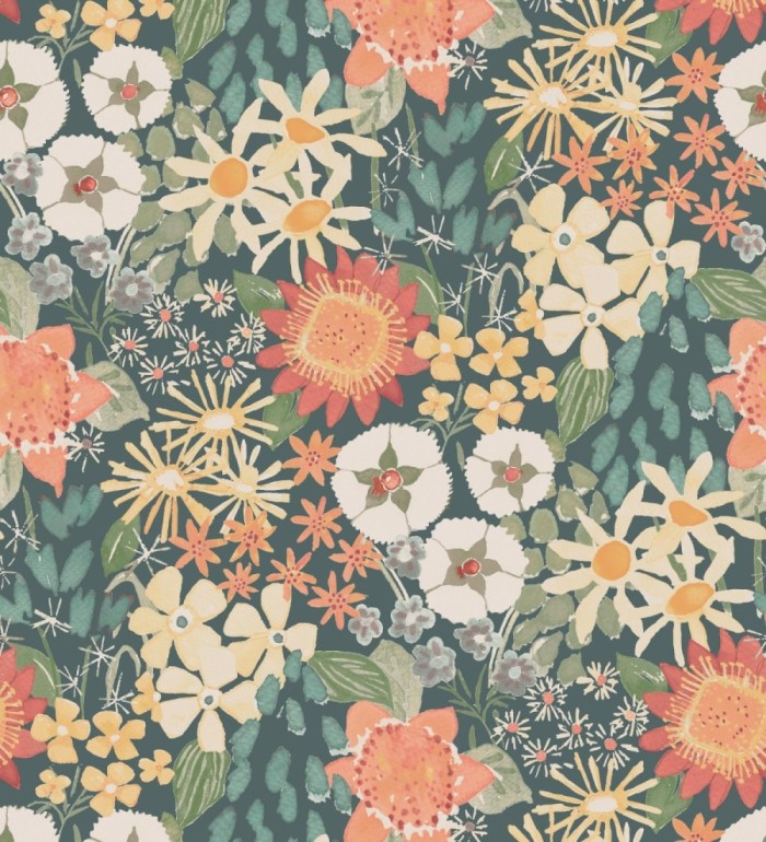 Papel pintado jardín de flores fondo azul tropical estilo botánico  - Masie Garden 682057