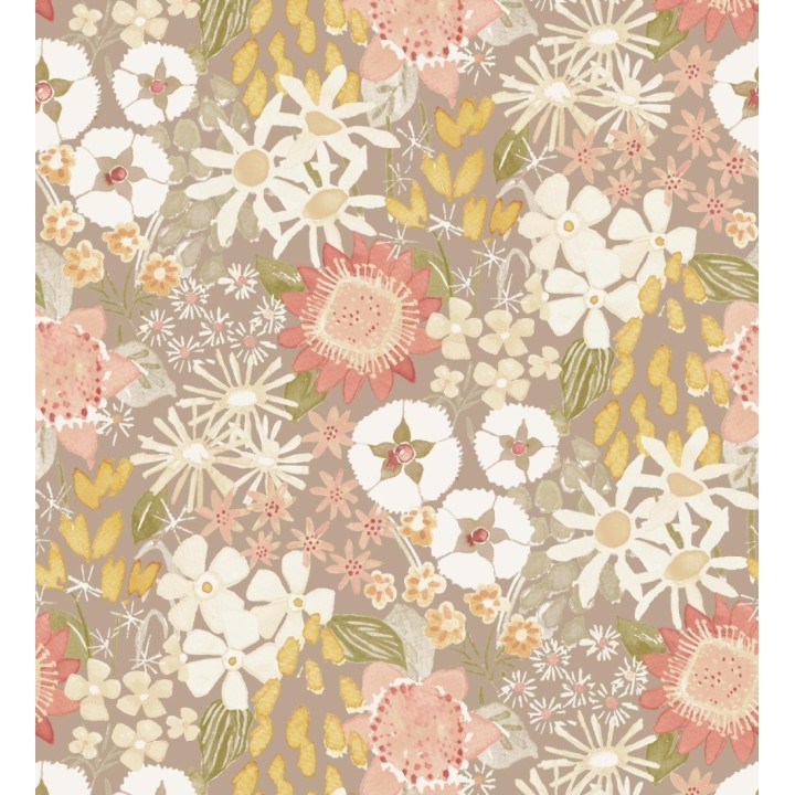Papel pintado jardín de flores fondo color topo estilo botánico  - Masie Garden 682058