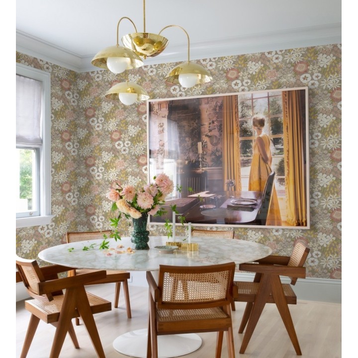 Papel pintado jardín de flores fondo color topo estilo botánico  - Masie Garden 682058