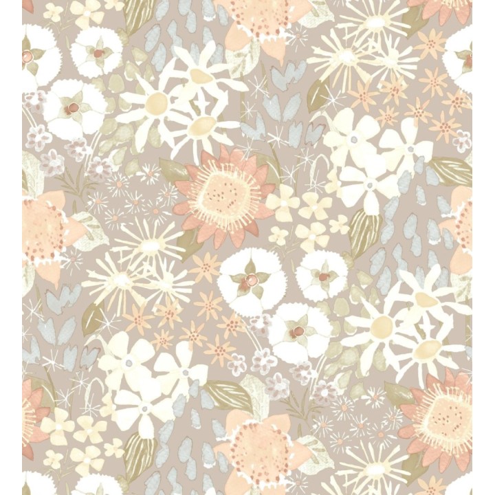 Papel pintado jardín de flores fondo gris calido estilo botánico  - Masie Garden 682060