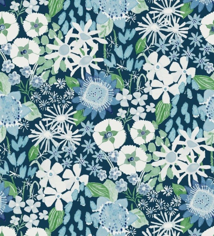 Papel pintado jardín de flores fondo azul estilo botánico  - Masie Garden 682061
