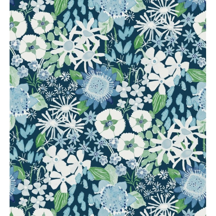 Papel pintado jardín de flores fondo azul estilo botánico  - Masie Garden 682061