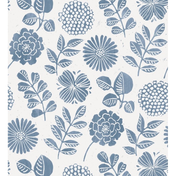 Papel pintado de flores y hojas color azul - Charlize 682069
