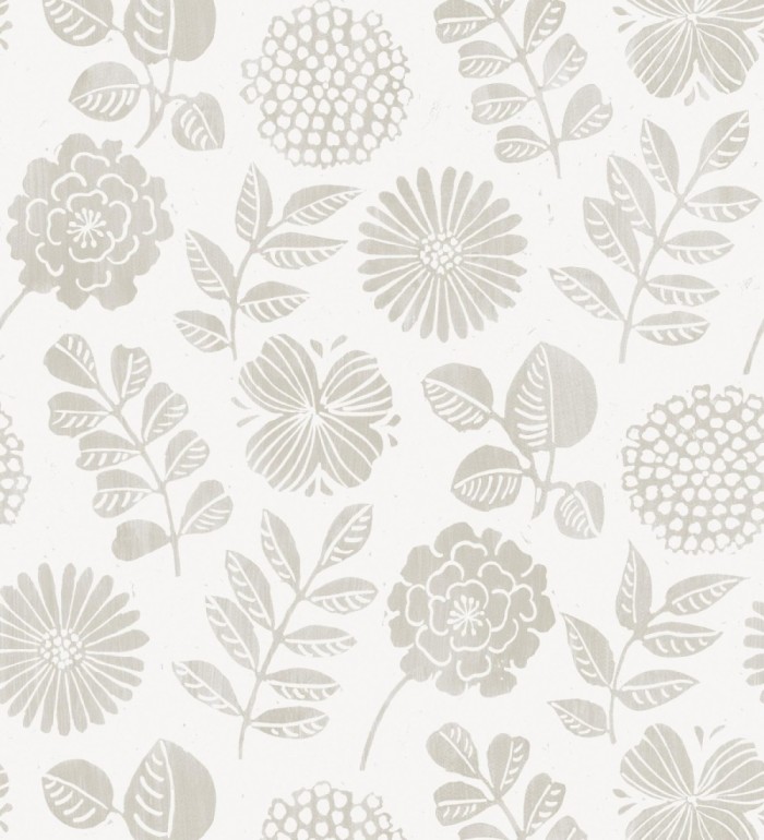 Papel pintado de flores y hojas color gris claro cálido - Charlize 682070