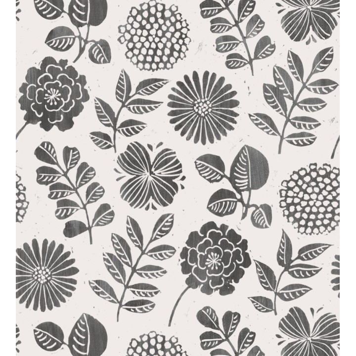 Papel pintado de flores y hojas color negro - Charlize 682071